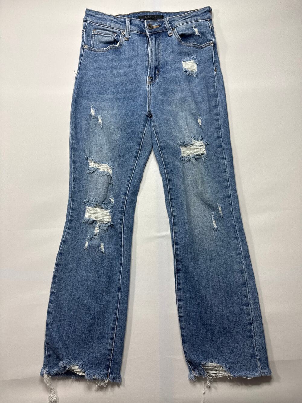 Risen Jeans Women's Distressed Straight Leg Stretch Blue Jeans - 27/5 (27x26.5)*